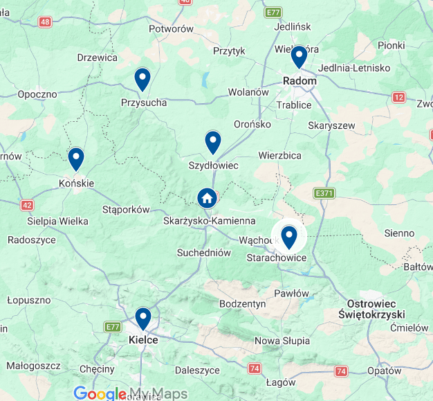 Mapa zakres prac firmy geodezyjnej
